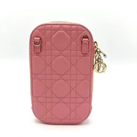Dior Pink Cannage Champagne GHW Accessory Case Crossbody - Picture 2 of 8